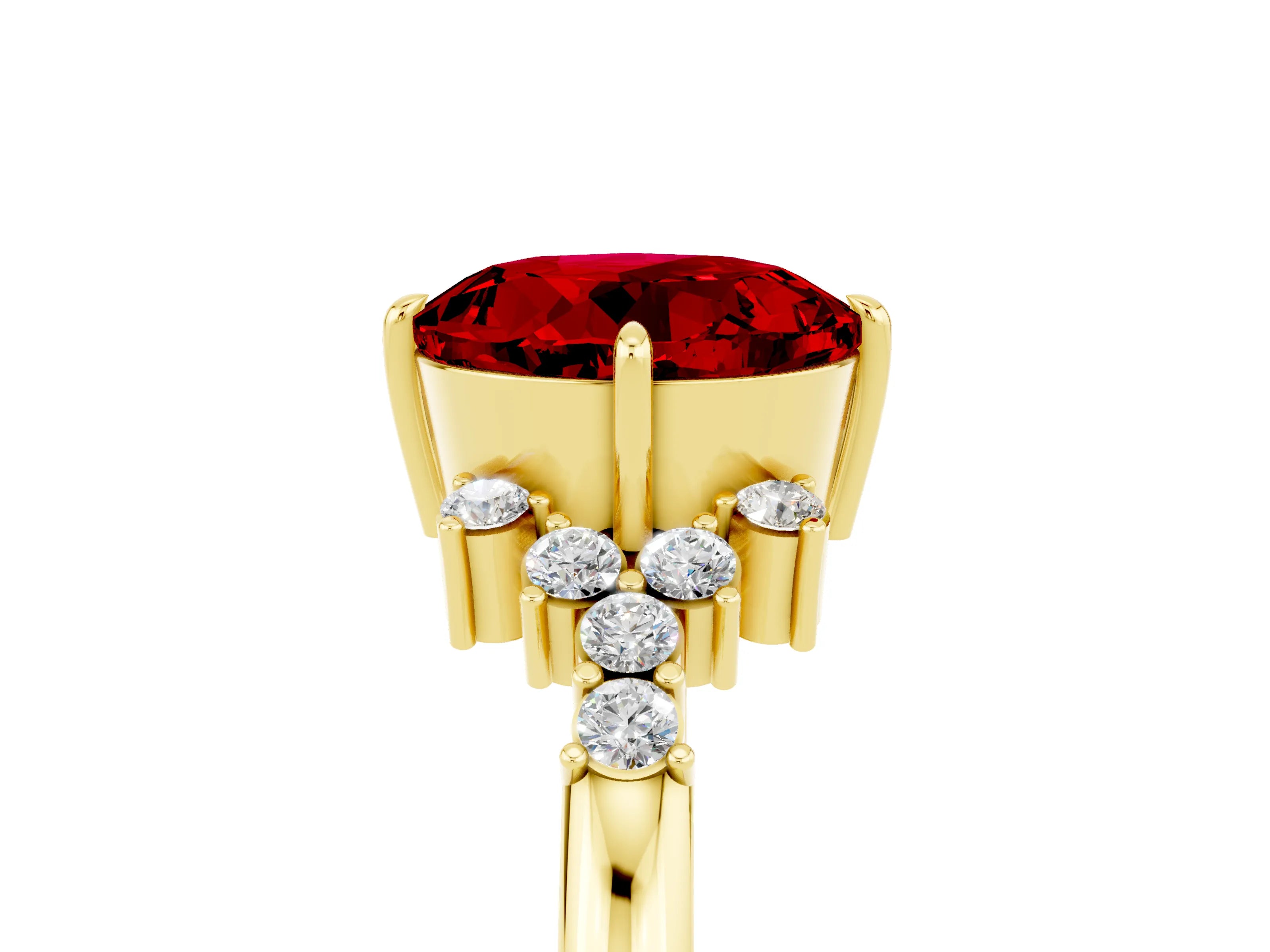 Yellow gold Round Cut Ruby Ring with Side Stones and Four-Prong Setting_41
