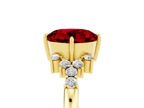Yellow gold Round Cut Ruby Ring with Side Stones and Four-Prong Setting_41