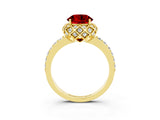 Yellow gold Round Cut Ruby Scalloped Halo Engagement Ring with Round Shared Prong Band_27