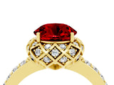 Yellow gold Round Cut Ruby Scalloped Halo Engagement Ring with Round Shared Prong Band_28
