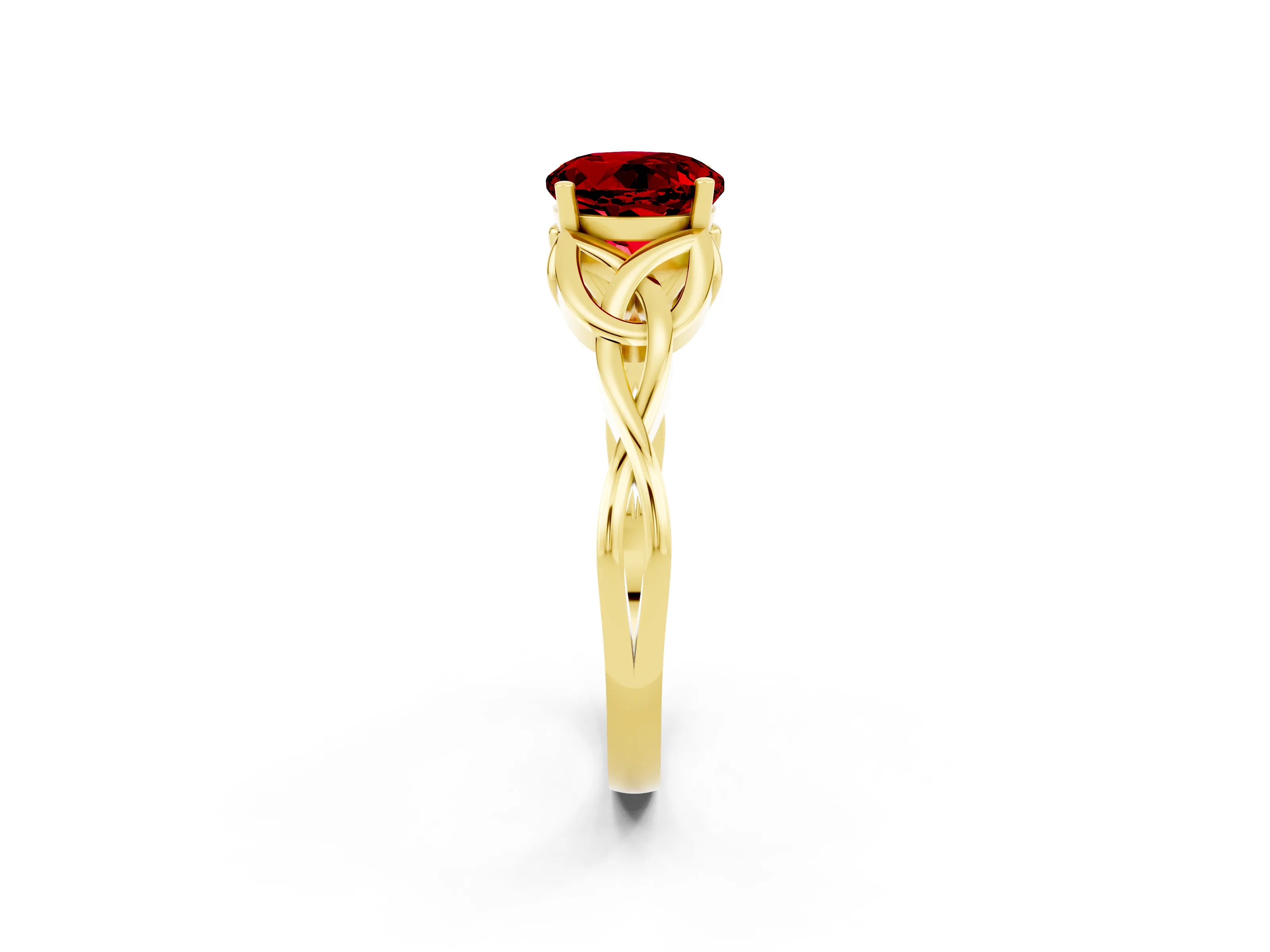 Yellow gold Round Cut Ruby Solitaire Celtic Knot Ring with Four-Prong Setting_14
