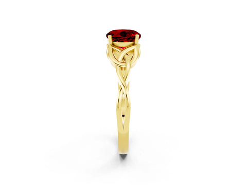 Yellow gold Round Cut Ruby Solitaire Celtic Knot Ring with Four-Prong Setting_14