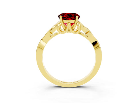 Yellow gold Round Cut Ruby Solitaire Celtic Knot Ring with Four-Prong Setting_15