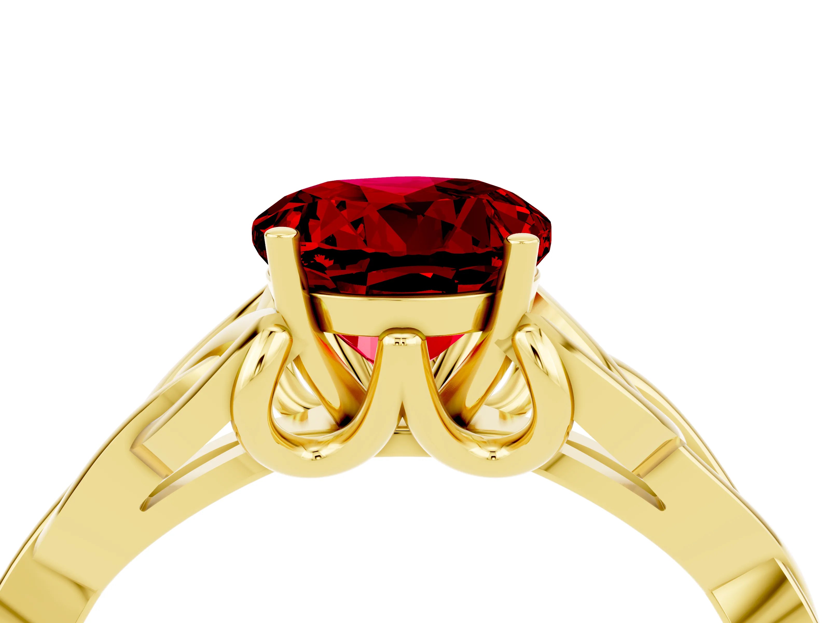 Yellow gold Round Cut Ruby Solitaire Celtic Knot Ring with Four-Prong Setting_16