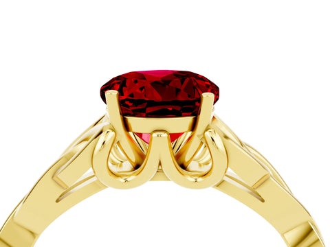 Yellow gold Round Cut Ruby Solitaire Celtic Knot Ring with Four-Prong Setting_16