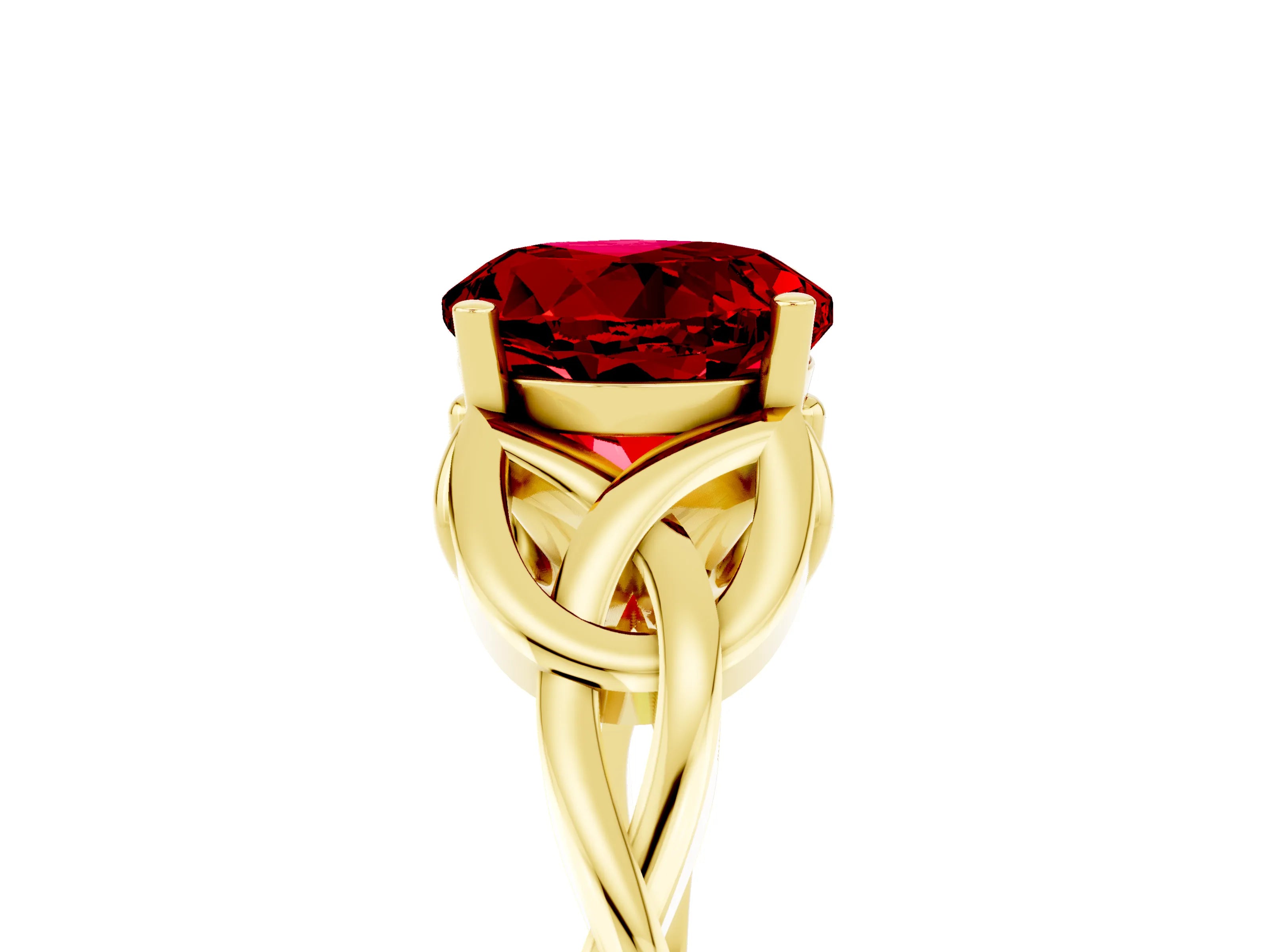 Yellow gold Round Cut Ruby Solitaire Celtic Knot Ring with Four-Prong Setting_17