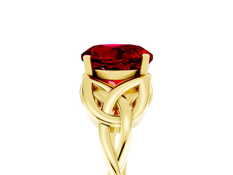 Yellow gold Round Cut Ruby Solitaire Celtic Knot Ring with Four-Prong Setting_17