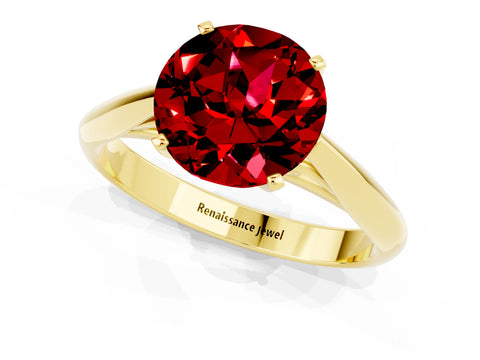 Yellow gold Round Cut Ruby Solitaire Engagement Ring with Cathedral Setting and Four-Prong Mount_13