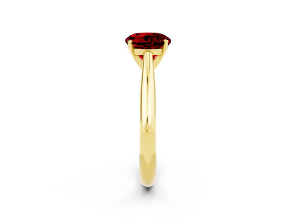 Yellow gold Round Cut Ruby Solitaire Engagement Ring with Cathedral Setting and Four-Prong Mount