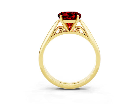 Yellow gold Round Cut Ruby Solitaire Engagement Ring with Cathedral Setting and Four-Prong Mount_15