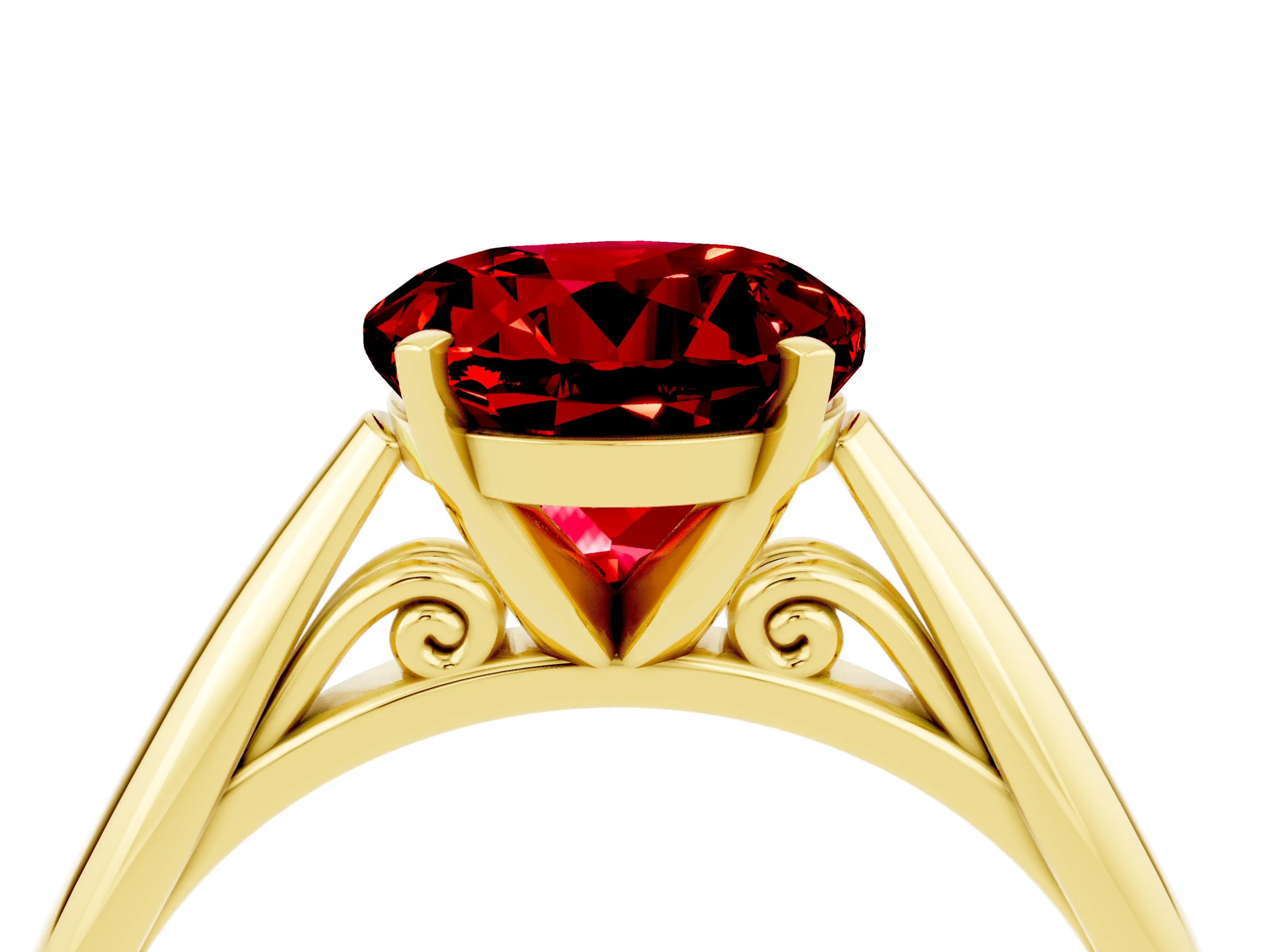 Yellow gold Round Cut Ruby Solitaire Engagement Ring with Cathedral Setting and Four-Prong Mount_16