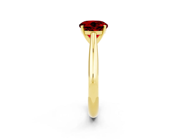 Yellow gold Round Cut Ruby Solitaire Engagement Ring with Cathedral Setting and Four-Prong Mount
