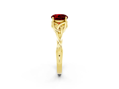 Yellow gold Round Cut Ruby Solitaire Engagement Ring with Celtic Knot Band and Four-Prong Setting_2