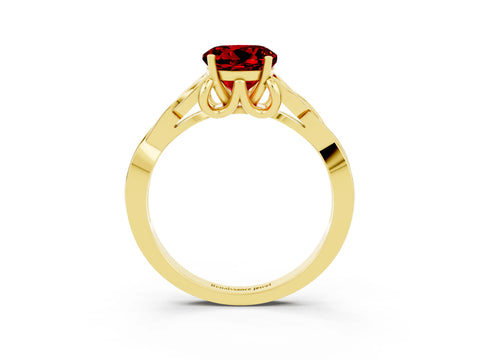Yellow gold Round Cut Ruby Solitaire Engagement Ring with Celtic Knot Band and Four-Prong Setting_3