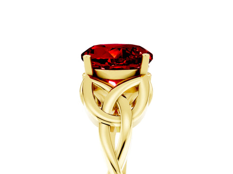 Yellow gold Round Cut Ruby Solitaire Engagement Ring with Celtic Knot Band and Four-Prong Setting_5