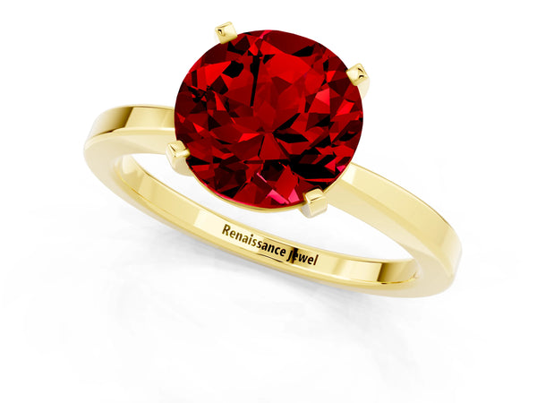 14K Yellow Gold Ruby Solitaire Engagement Ring with Classic Band and Four-Prong Setting