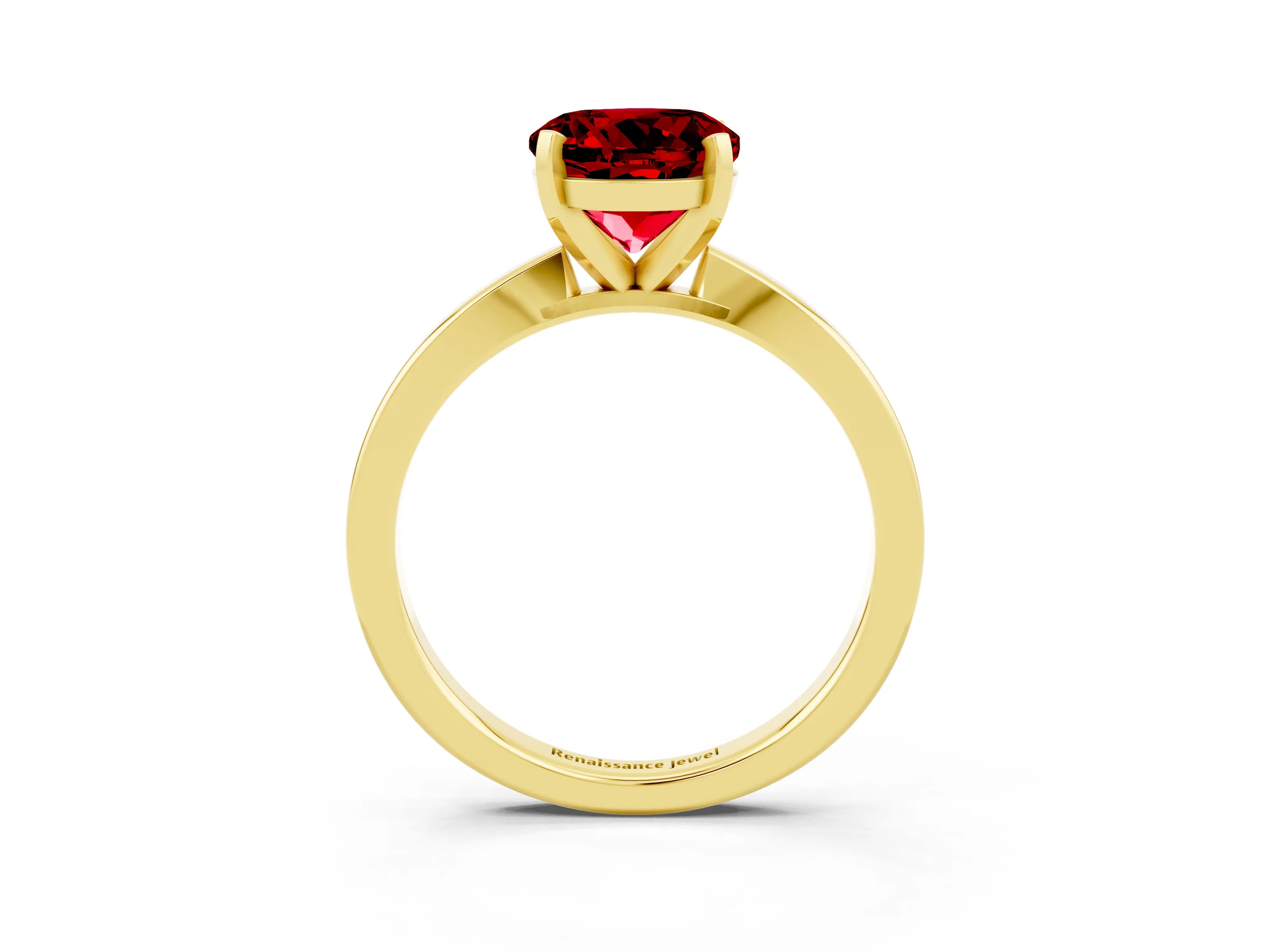 Yellow gold Round Cut Ruby Solitaire Engagement Ring with Classic Band and Four-Prong Setting_27