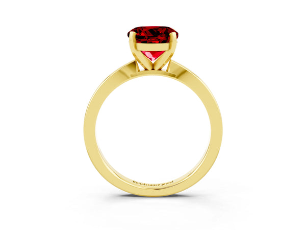 14K Yellow Gold Ruby Solitaire Engagement Ring with Classic Band and Four-Prong Setting