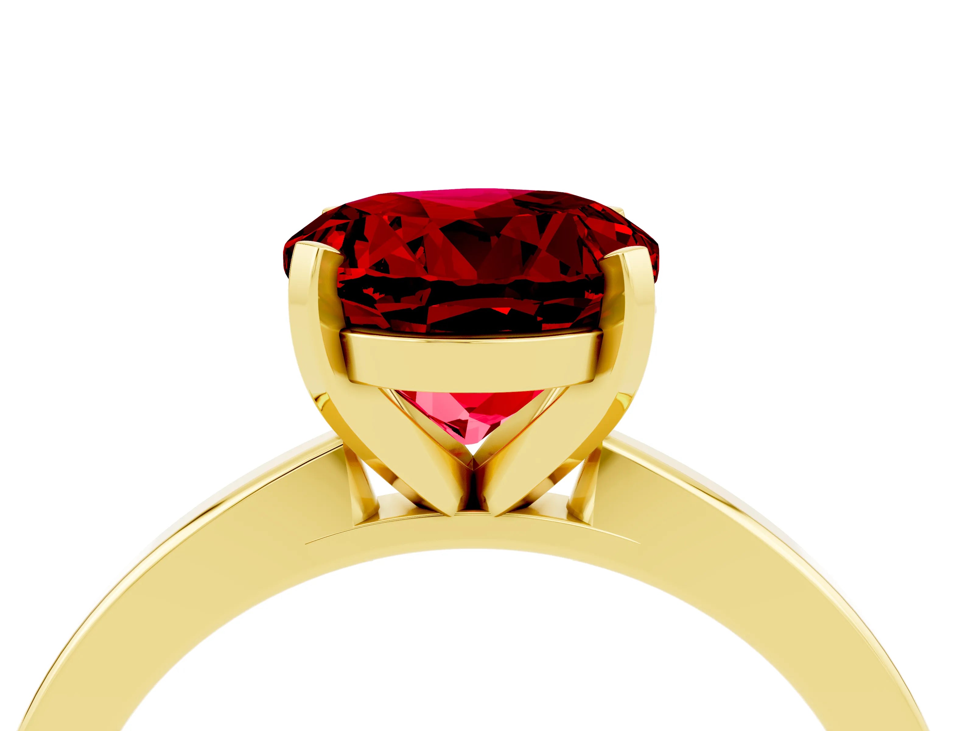 Yellow gold Round Cut Ruby Solitaire Engagement Ring with Classic Band and Four-Prong Setting_28
