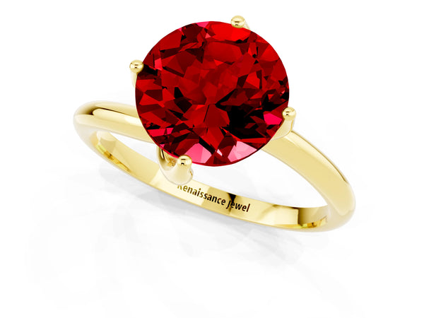 Yellow gold Round Cut Ruby Solitaire Engagement Ring with Four-Prong Setting and Classic Band
