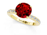 Yellow gold Round Cut Ruby Solitaire Engagement Ring with Pavé Band and Four-Prong Setting_1