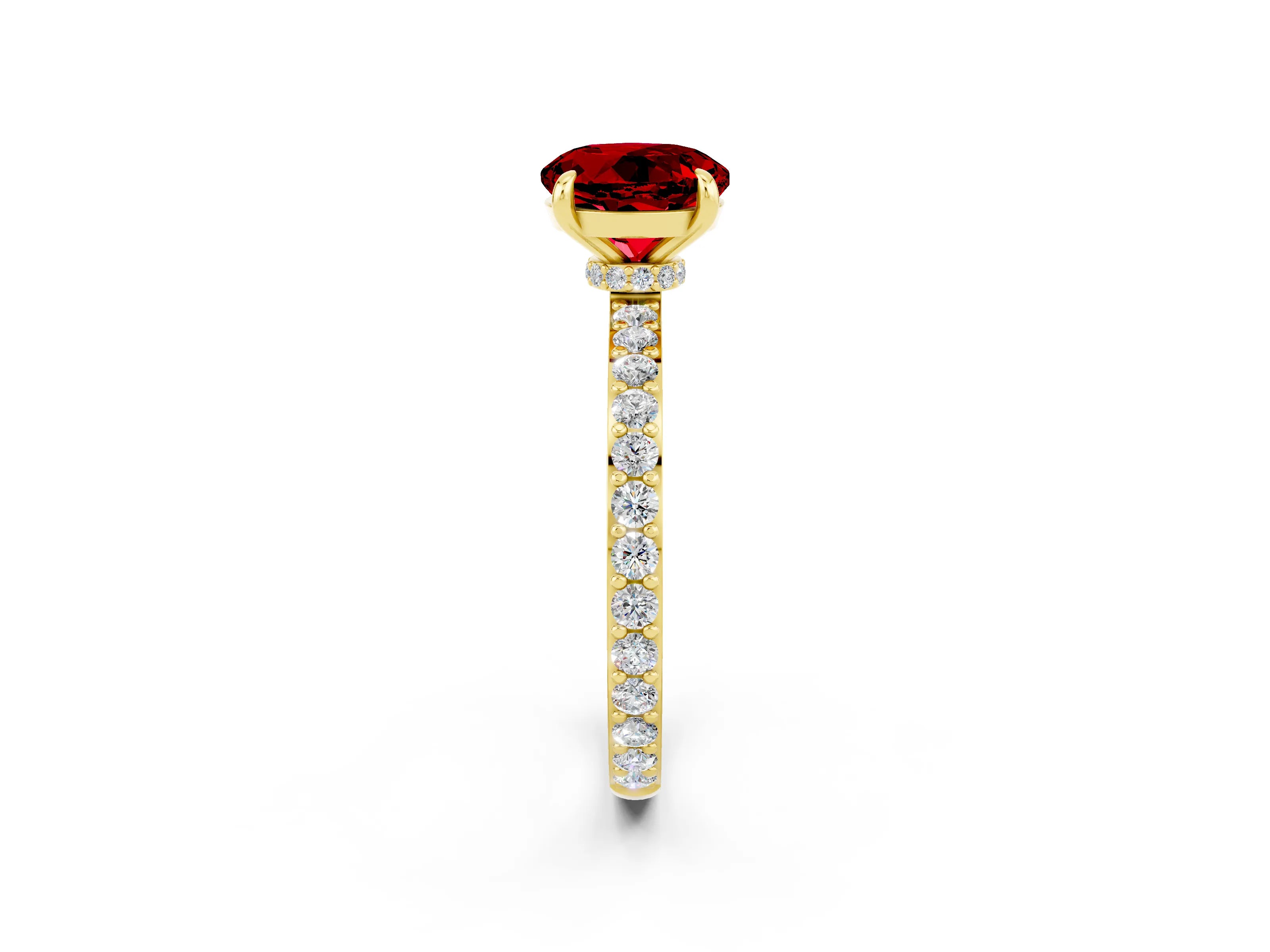 Yellow gold Round Cut Ruby Solitaire Engagement Ring with Pavé Band and Four-Prong Setting_2