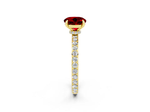 Yellow gold Round Cut Ruby Solitaire Engagement Ring with Pavé Band and Four-Prong Setting_2