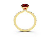 Yellow gold Round Cut Ruby Solitaire Engagement Ring with Pavé Band and Four-Prong Setting_3
