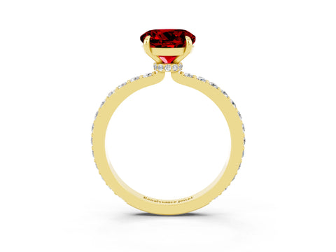 Yellow gold Round Cut Ruby Solitaire Engagement Ring with Pavé Band and Four-Prong Setting_3