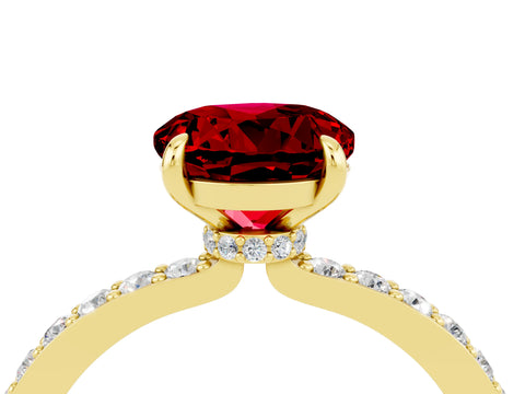 Yellow gold Round Cut Ruby Solitaire Engagement Ring with Pavé Band and Four-Prong Setting_4