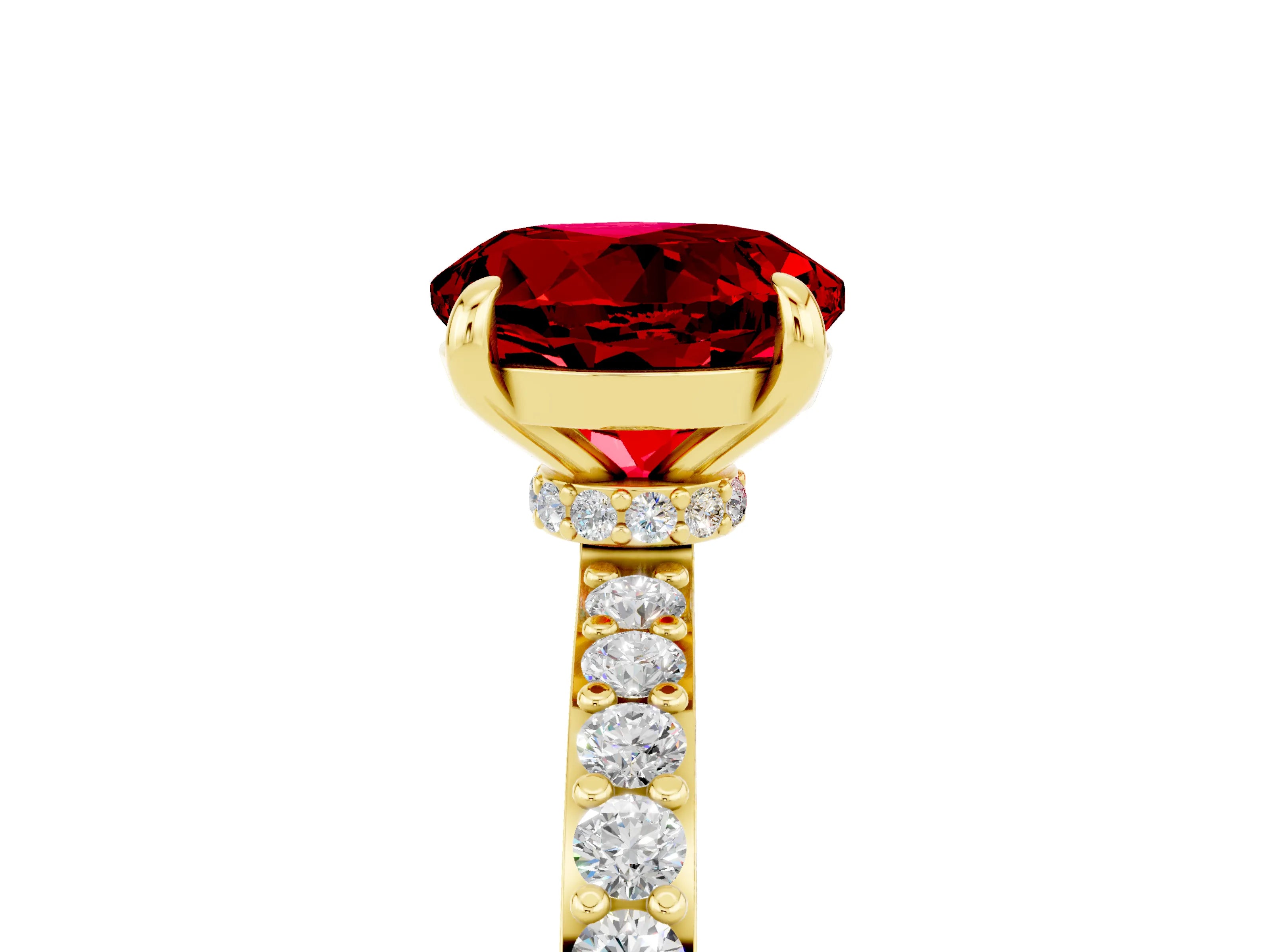 Yellow gold Round Cut Ruby Solitaire Engagement Ring with Pavé Band and Four-Prong Setting_5