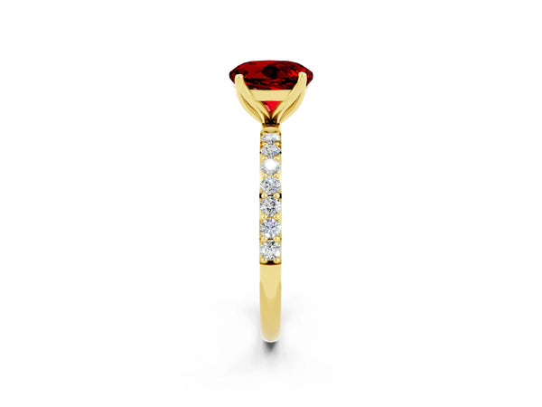 Yellow gold Round Cut Ruby Solitaire Engagement Ring with Round  Pavé Band and Prong Setting