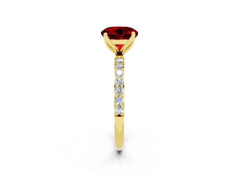 Yellow gold Round Cut Ruby Solitaire Engagement Ring with Pavé Band and Prong Setting_2