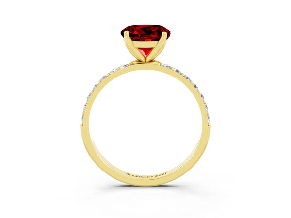 Yellow gold Round Cut Ruby Solitaire Engagement Ring with Round  Pavé Band and Prong Setting