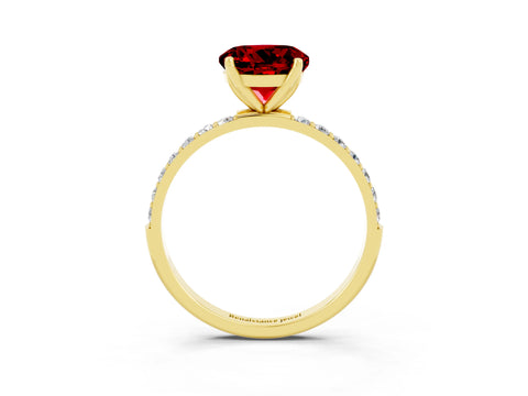 Yellow gold Round Cut Ruby Solitaire Engagement Ring with Pavé Band and Prong Setting_3