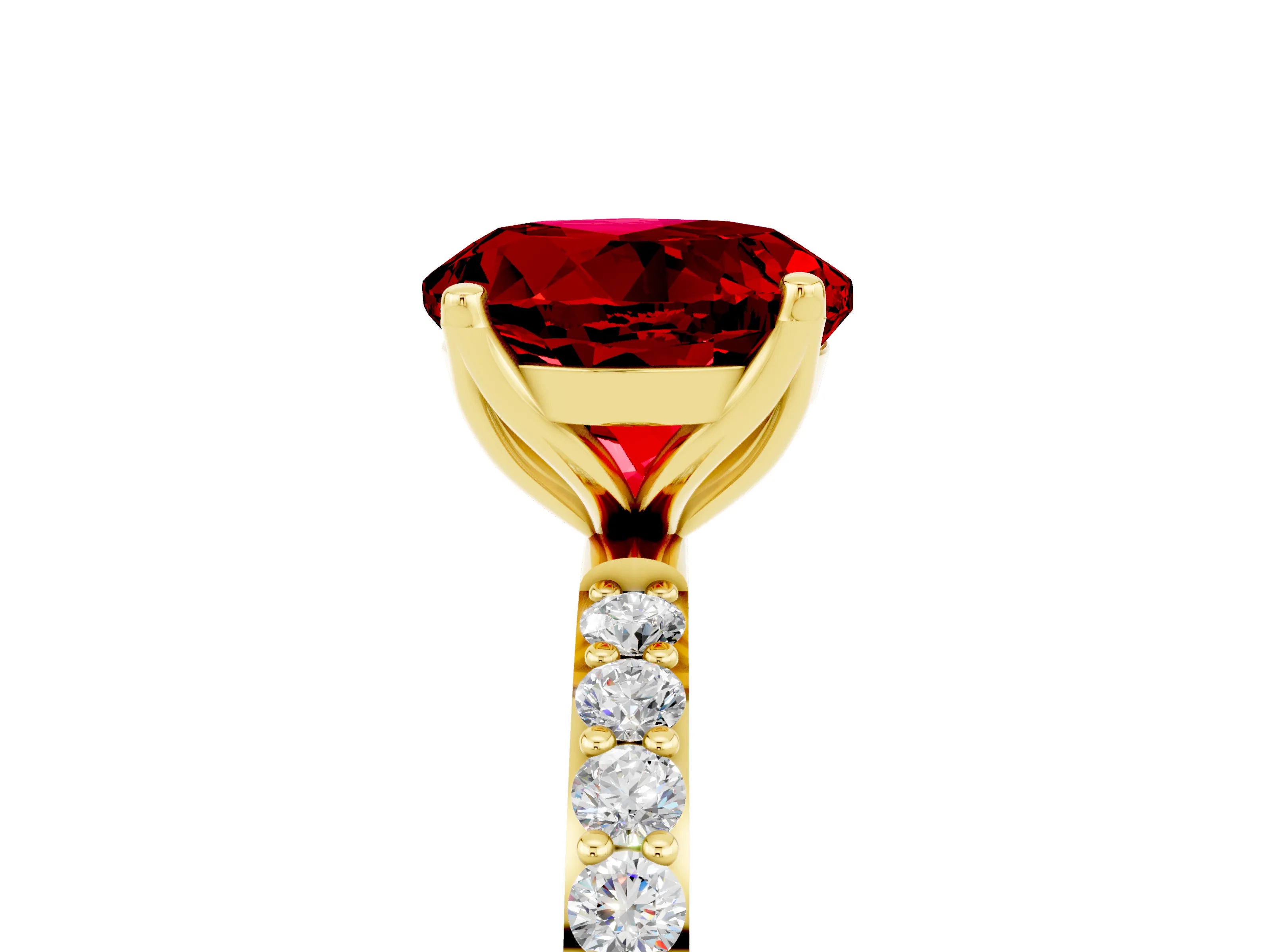 Yellow gold Round Cut Ruby Solitaire Engagement Ring with Pavé Band and Prong Setting_5