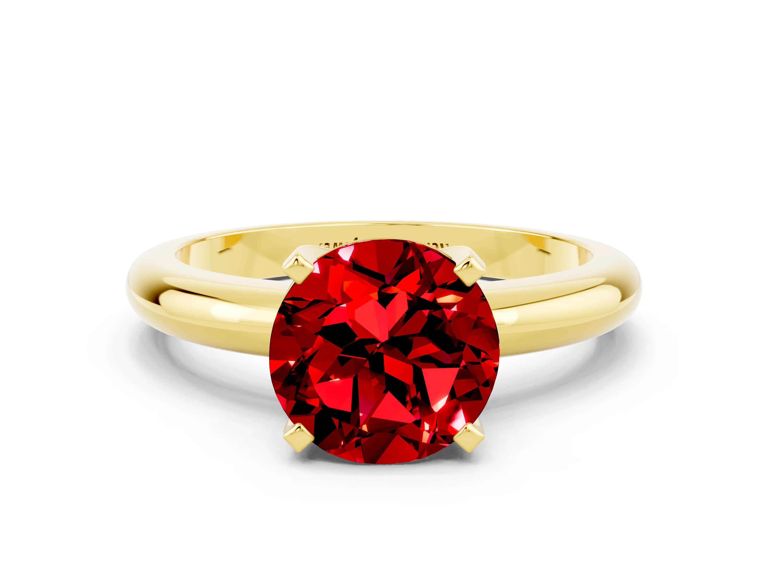 Yellow gold Round Cut Ruby Solitaire Engagement Ring with Round Band and Four-Prong Setting