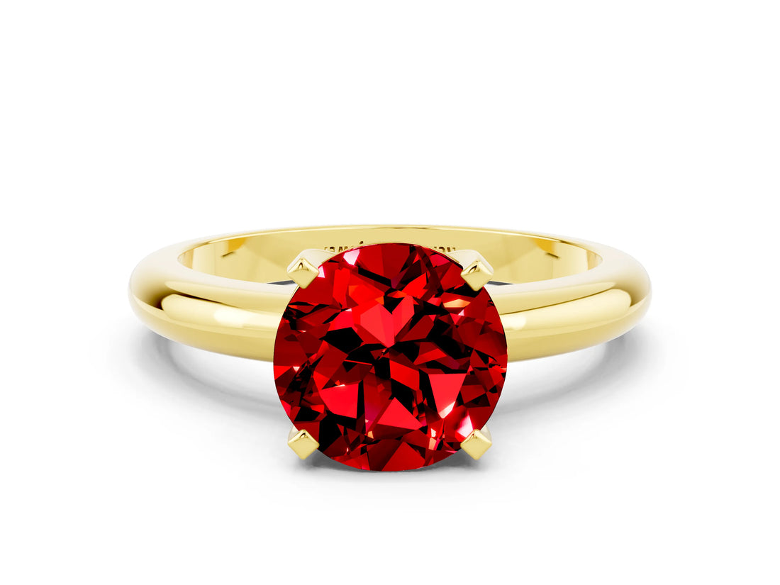 Yellow gold Round Cut Ruby Solitaire Engagement Ring with Round Band and Four-Prong Setting
