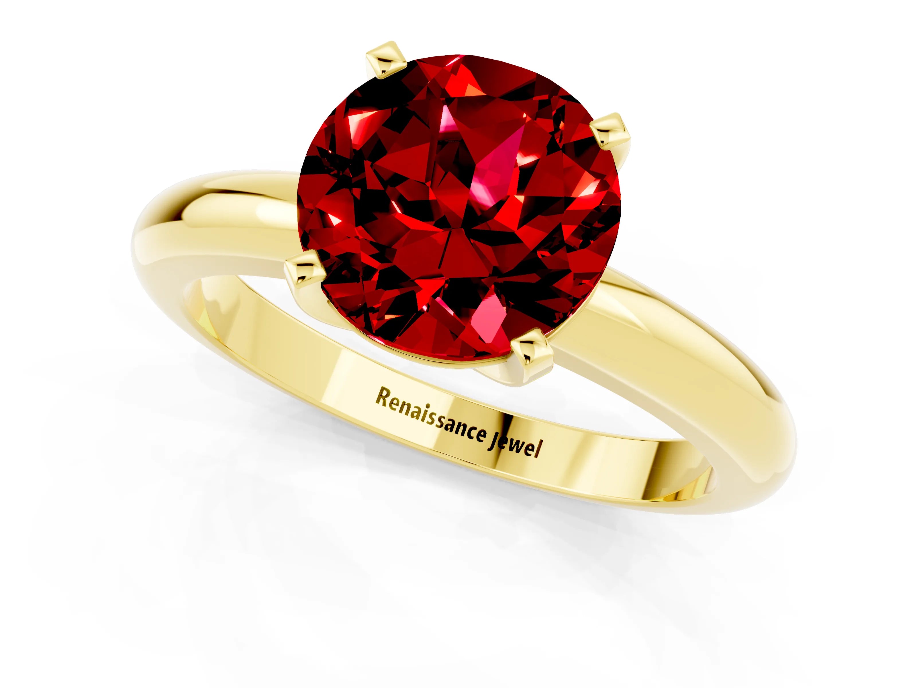 Yellow gold Round Cut Ruby Solitaire Engagement Ring with Round Band and Four-Prong Setting_1