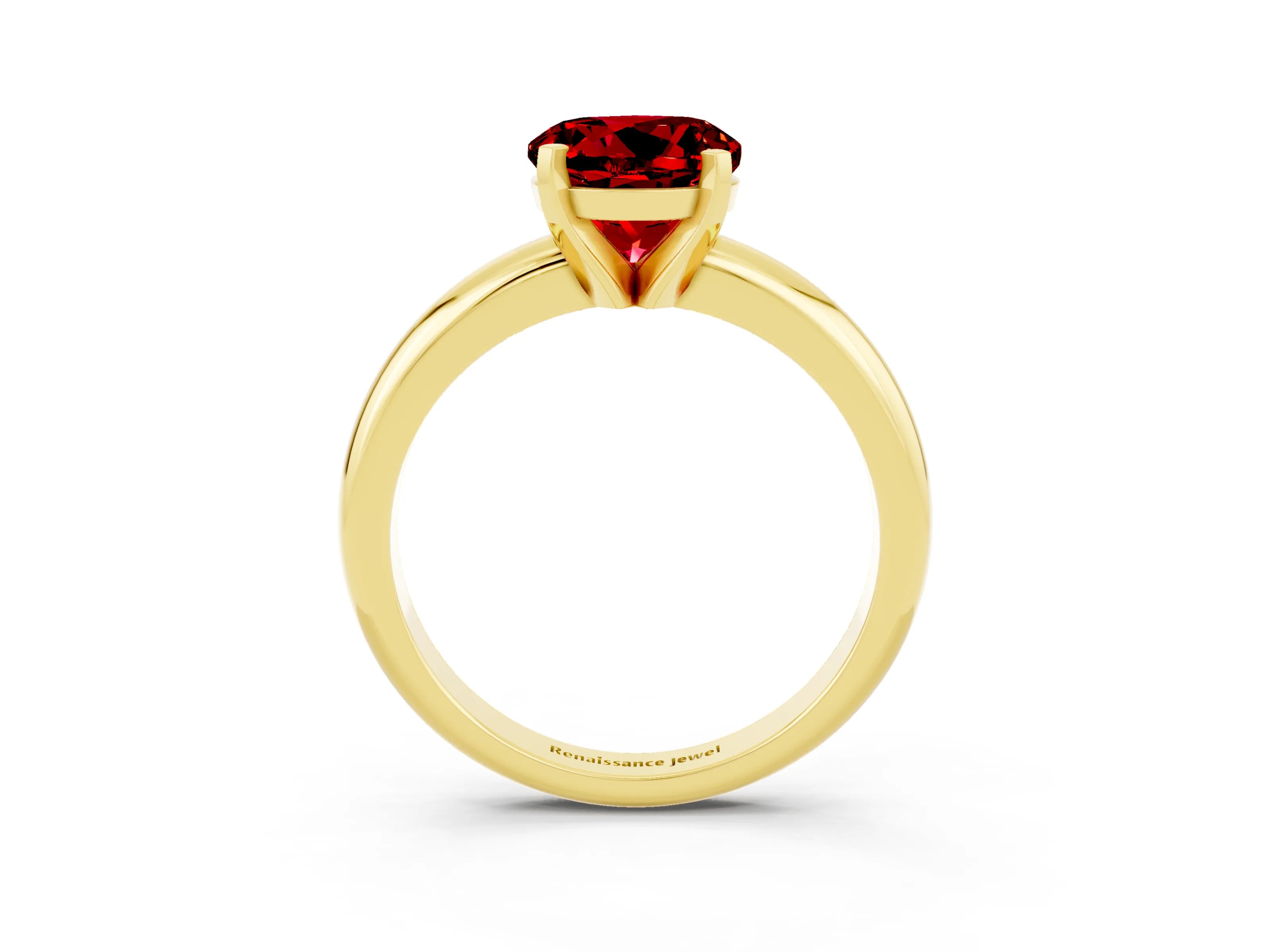 Yellow gold Round Cut Ruby Solitaire Engagement Ring with Round Band and Four-Prong Setting_3