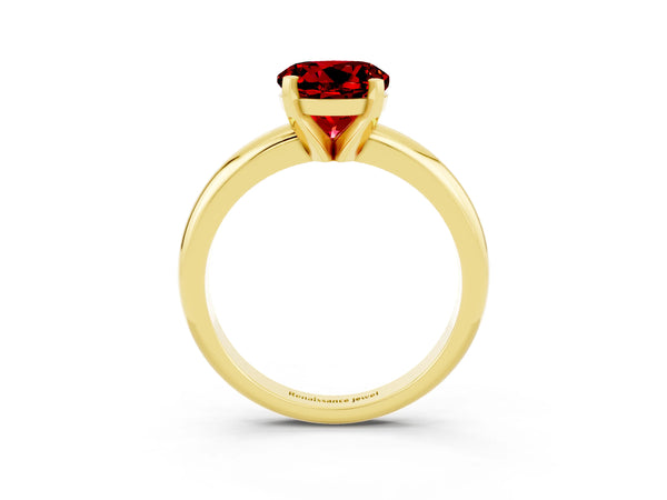 Yellow gold Round Cut Ruby Solitaire Engagement Ring with Round Band and Four-Prong Setting