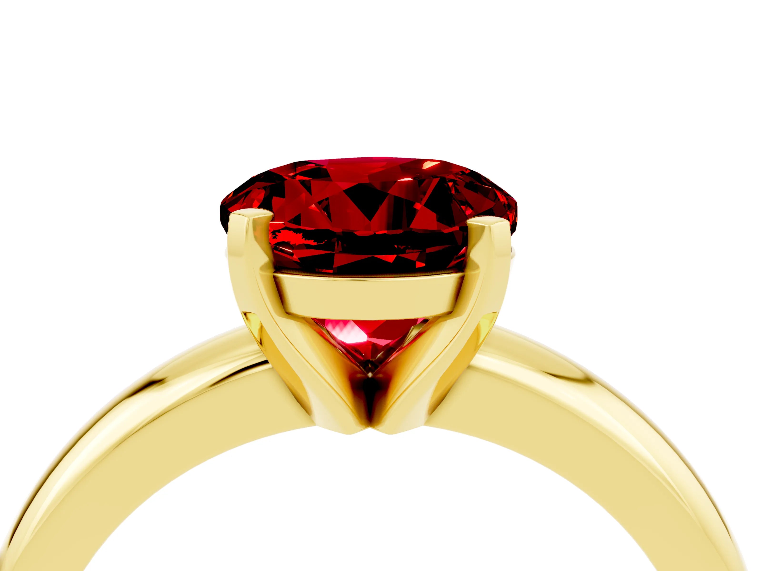 Yellow gold Round Cut Ruby Solitaire Engagement Ring with Round Band and Four-Prong Setting_4