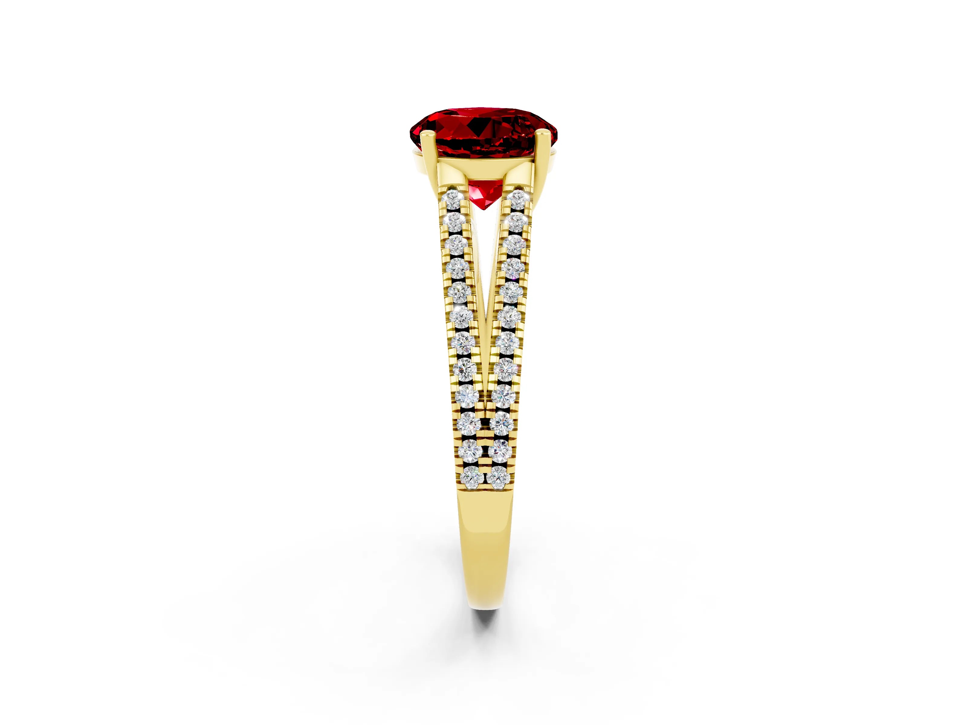 Yellow gold Round Cut Ruby Solitaire Engagement Ring with Split Shank Pavé Band_2