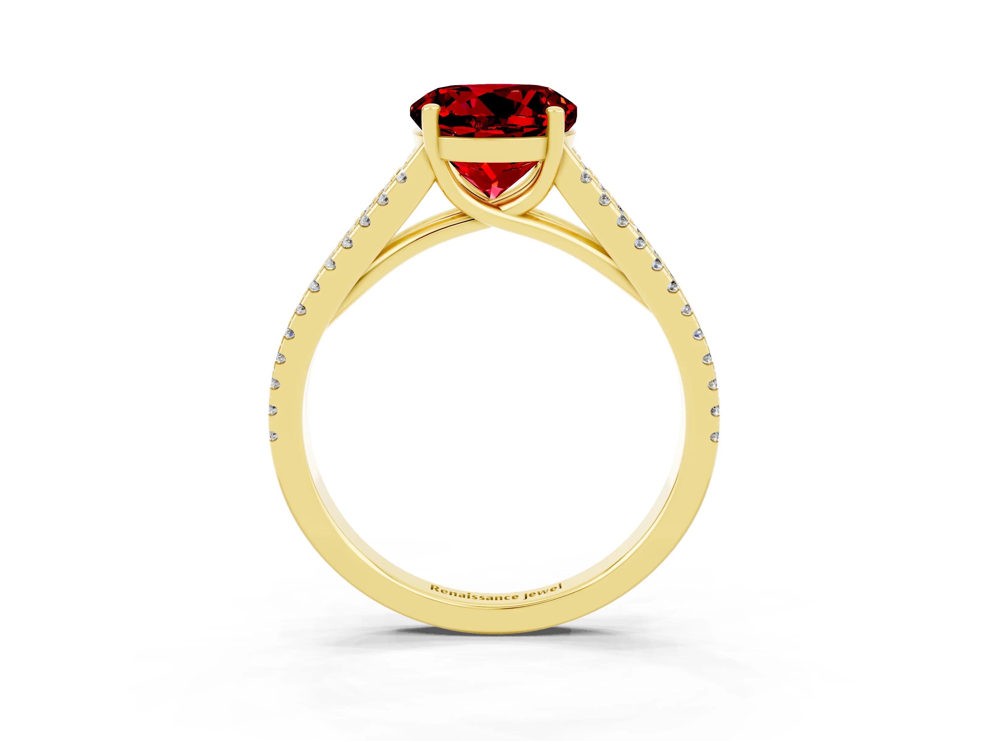 Yellow gold Round Cut Ruby Solitaire Engagement Ring with Split Shank Pavé Band_3