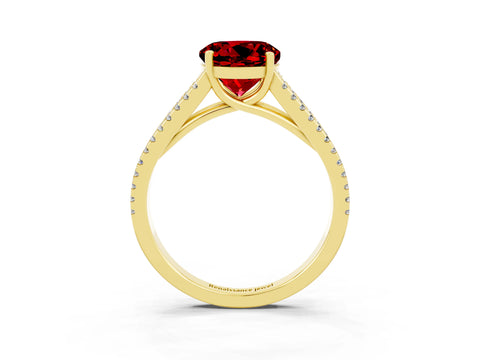 Yellow gold Round Cut Ruby Solitaire Engagement Ring with Split Shank Pavé Band_3