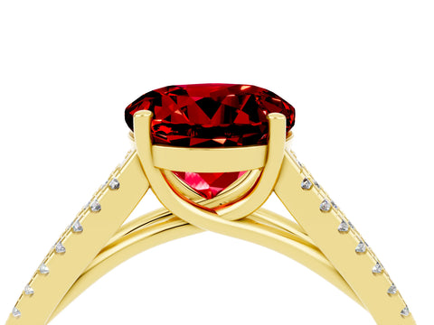 Yellow gold Round Cut Ruby Solitaire Engagement Ring with Split Shank Pavé Band_4