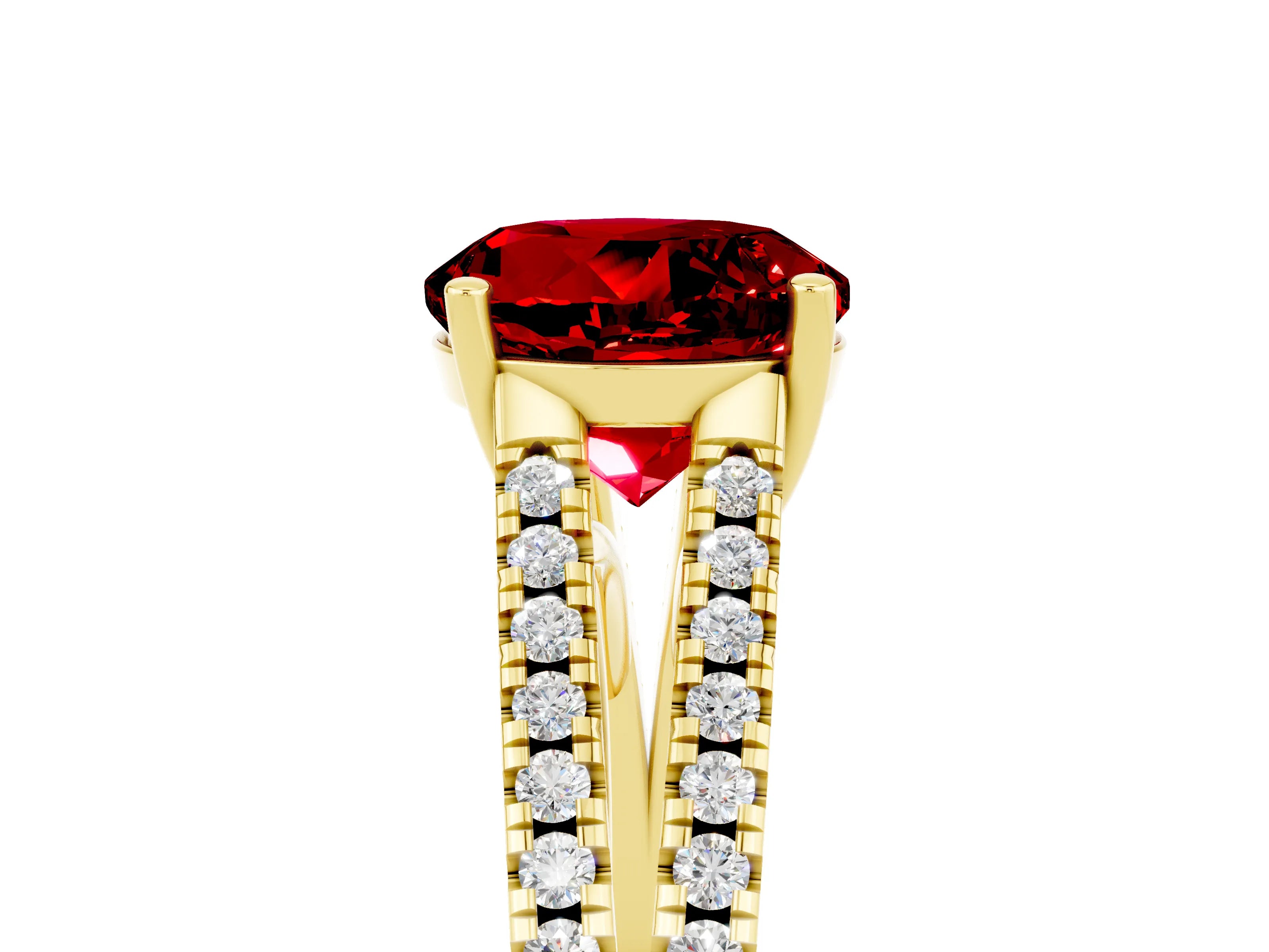 Yellow gold Round Cut Ruby Solitaire Engagement Ring with Split Shank Pavé Band_5