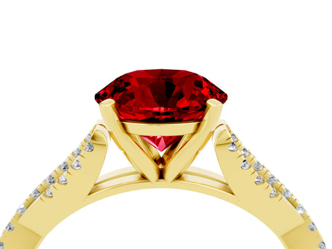 Yellow gold Round Cut Ruby Solitaire Engagement Ring with Twisted Pavé Band and Four-Prong Setting_16