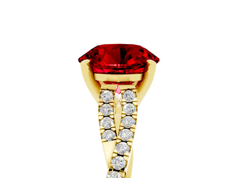 Yellow gold Round Cut Ruby Solitaire Engagement Ring with Twisted Pavé Band and Four-Prong Setting_17