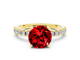 Yellow gold Round Cut Ruby Solitaire Pavé Band with Four-Prong Setting